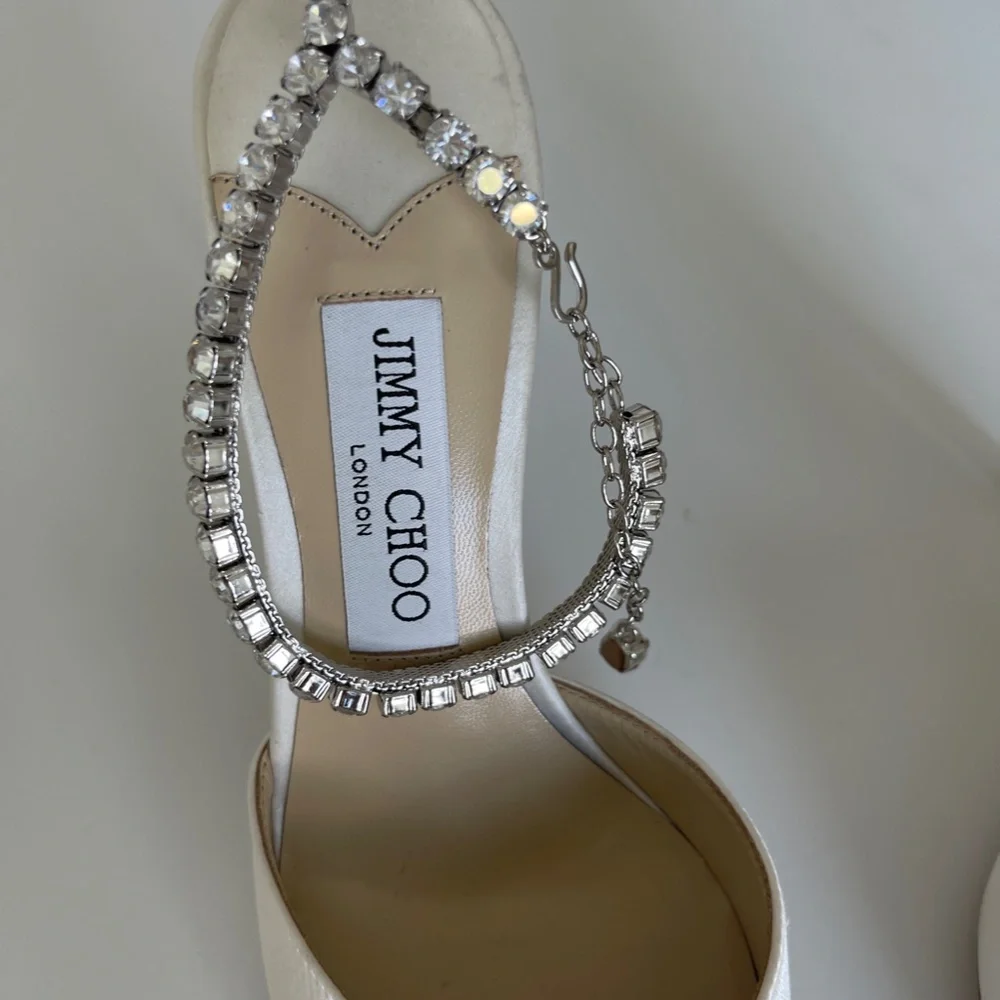 Jimmy Choo White Heels with Silver Ankle Strap - Picture 4 of 6